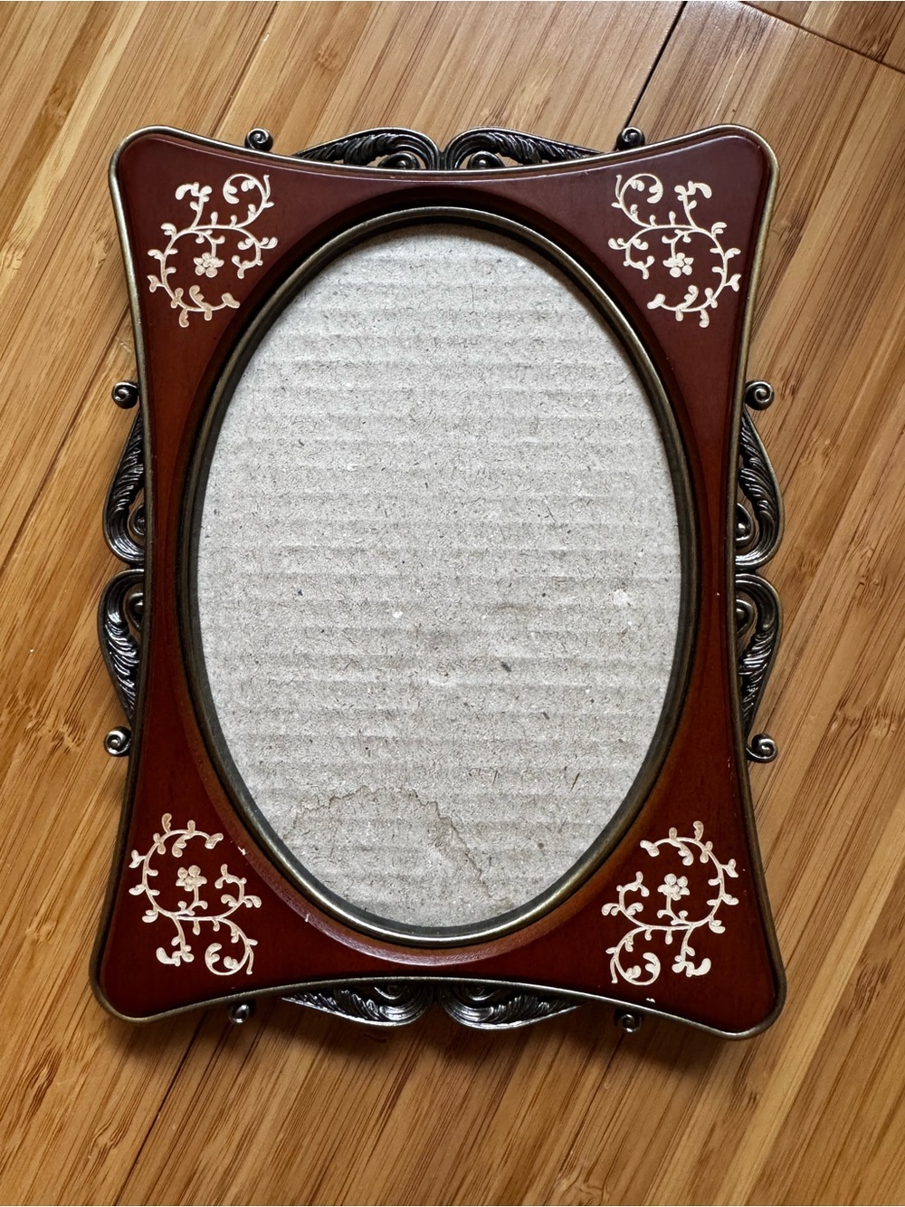Oval Picture Frame – Mahogany & Brass Tone | Vintage Style | No Glass